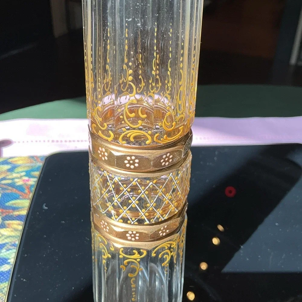 Antique Bohemian Hand‎ Painted Gilded Glass Vase, 7.75